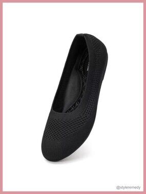Wide Width Knit Ballet Flats Arch Support Round Toe Slip On